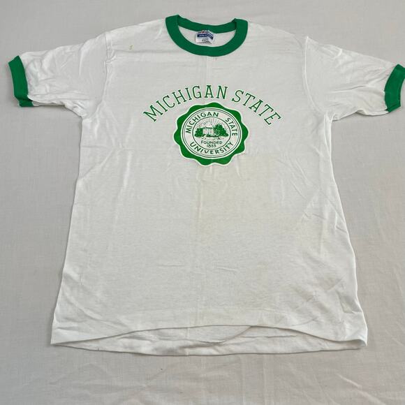 Vintage Michigan State Spartans Ringer T-Shirt size M Hanes USA - Picture 9 of 9